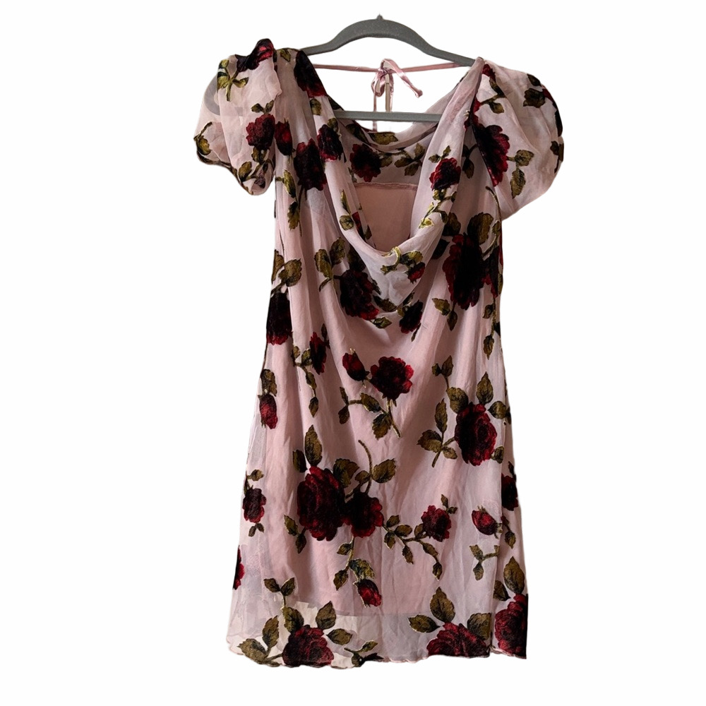 Lulus NWT muse blush pink burnout velvet floral Floral Dress Large - Picture 2 of 8
